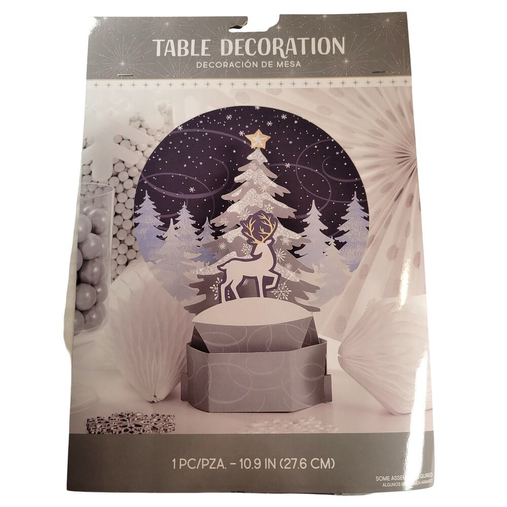 Christmas Table Decoration Reindeer Scene 10.9in Winter Party Decor Centerpiece